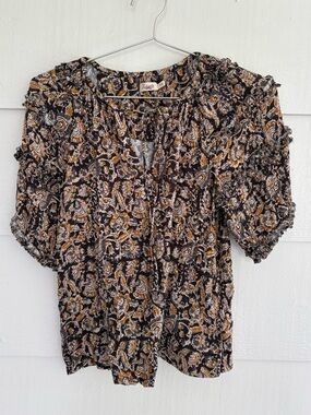 Faherty Printed Boho Peasant Blouse Size XS Cottagecore